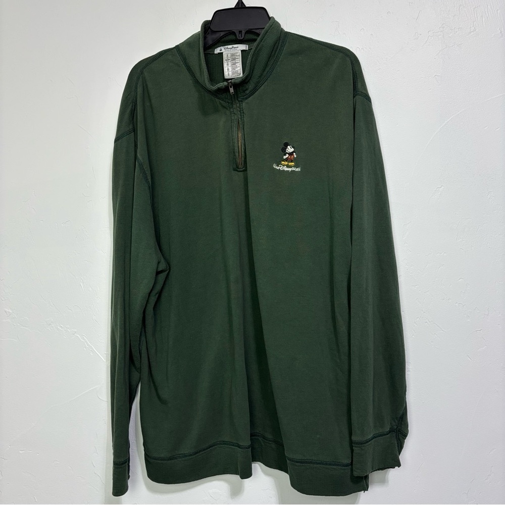 Disney Parks Men's XL Pullover 1/4 Zip Sweater Jacket Soft Gauze Cotton Green